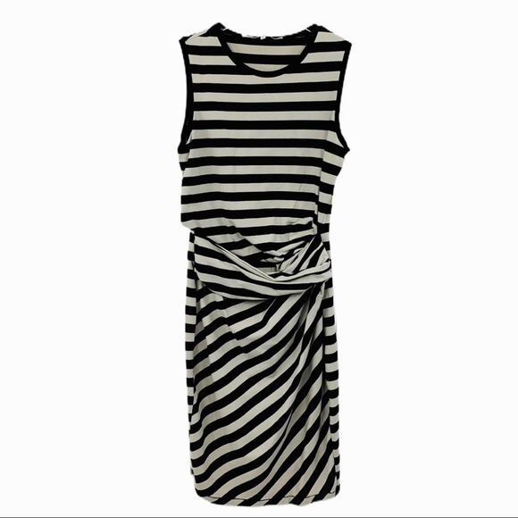 Rachel Rachel Roy Women's Mini Fitted Bodycon Black Tan Stripe Dress Size Medium - Picture 1 of 7